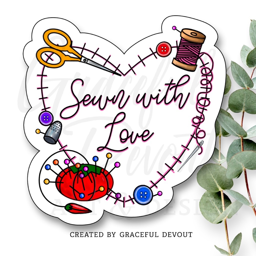Sewn With Love- 2" (inches)  (48ct.) Stickers